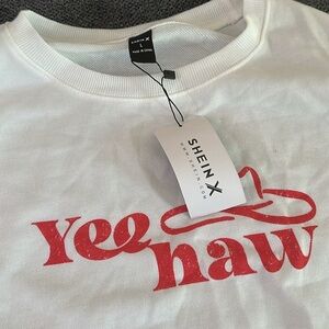 SHEIN X cropped long sleeve “Yee Haw” Cowboy Hat lightweight sweatshirt- size L